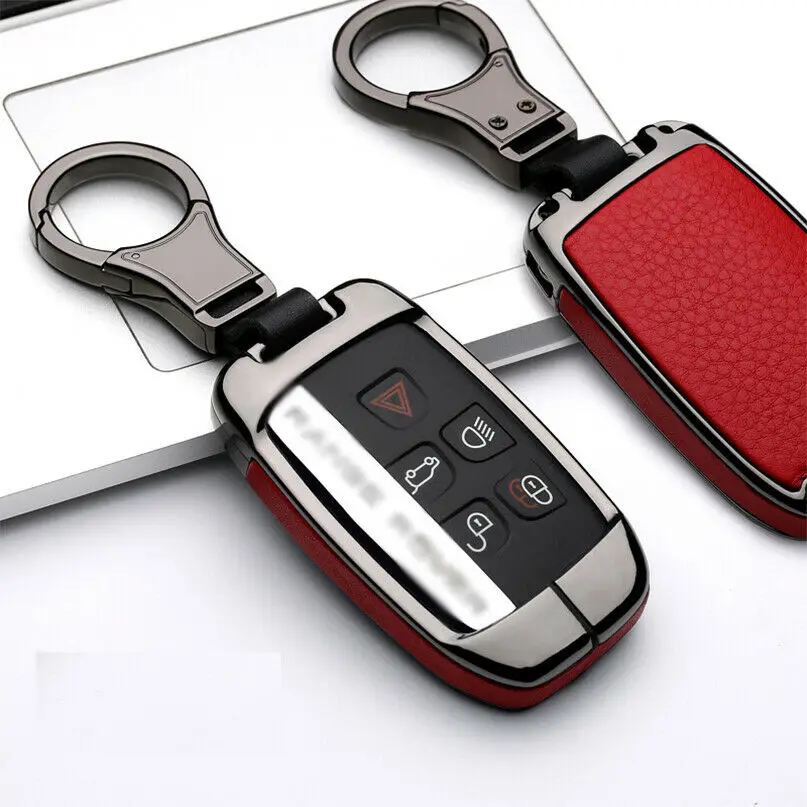 Цинковый сплав+ кожаный чехол для ключей автомобиля с брелком для Land Rover Range Rover Evoque - Название цвета: Gray Red