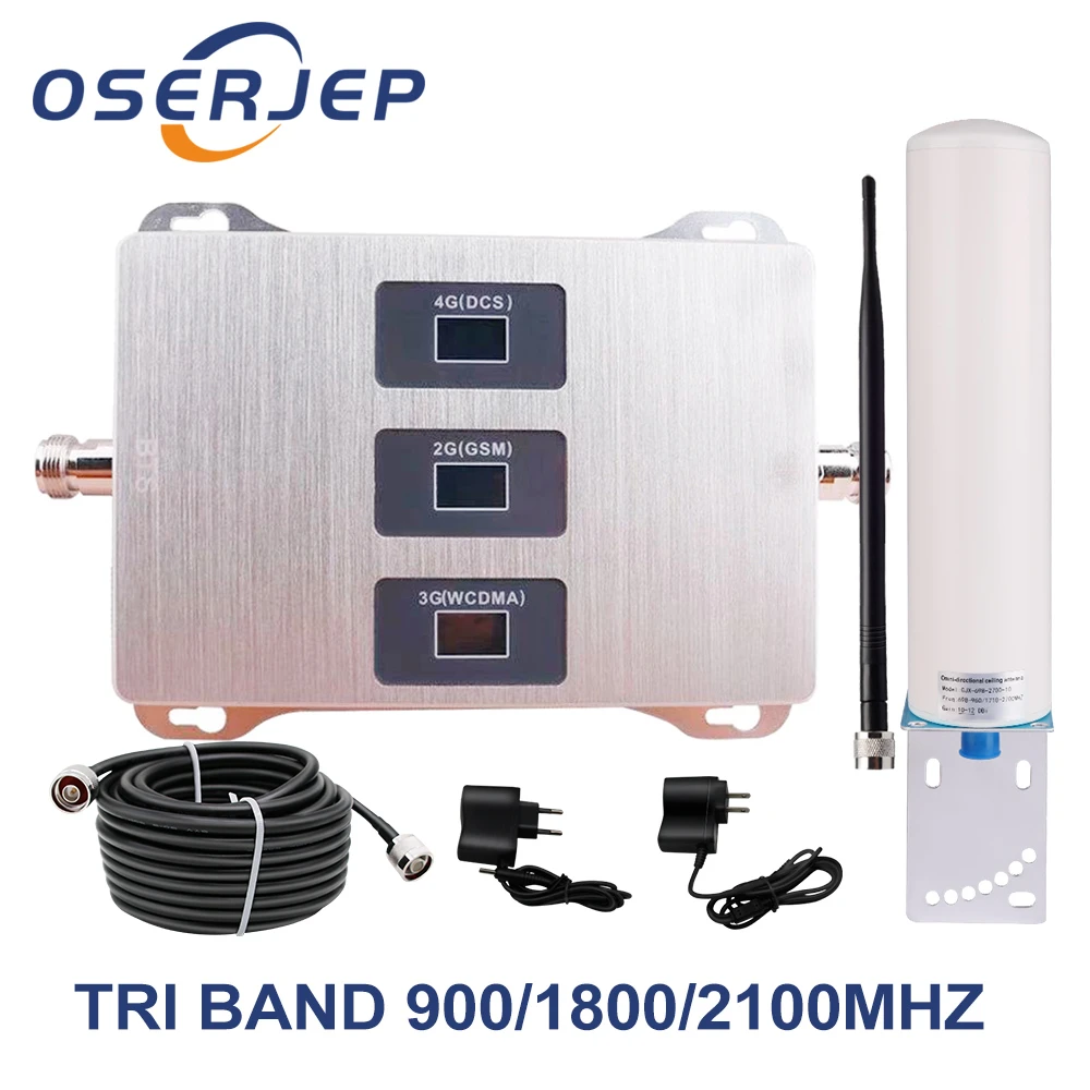 fiberglass antenna kit 900 1800 2100 MHz Tri-Band 2G 3G 4G Repeater GSM WCDMA UMTS LTE Booster Band8/3/1 900/1800/2100 Amplifier+ 360 Omni Antenna fiberglass antenna kit for helium hotspot Communications Antennas