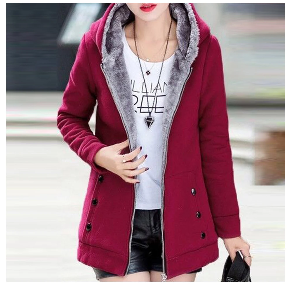 winter jacket women solid hooded thick fleece casual jacket female fashion slim plus size coats streetwear jackets Mujer