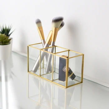

Nordic gold lattice glass cosmetic brush storage bucket cosmetic storage box with mask storage box