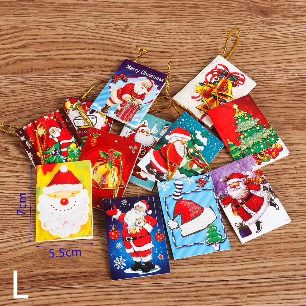 12 pcs Large 12 шт./компл. Санта Клаус мини поздравительные открытки складной Рождественский праздник Дерево Висячие украшения ручной работы карты - Цвет: 12 pcs Large