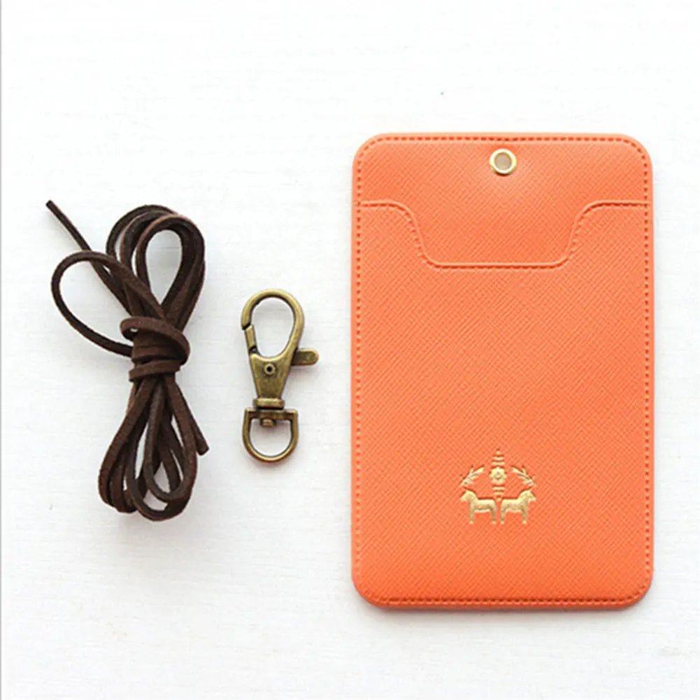 

PU Leather Women Card Case Holder School Students Portable String Fashion ID Bus Identity Badge with Lanyard Porte Carte Credit