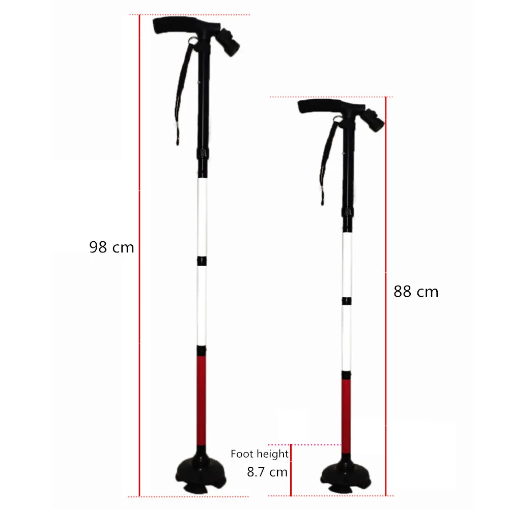 Регулируемый складываемая трость для слепых, 88 см-98 см, трость с светодиодный свет, складывается 4 секции