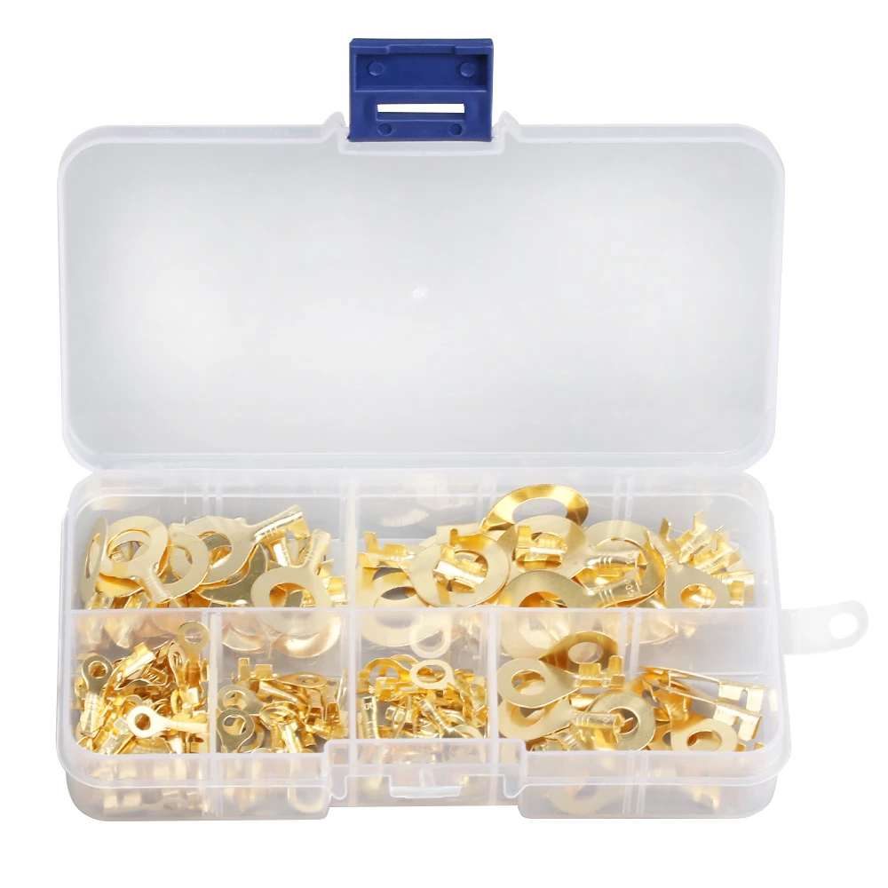 Ring Gold Cable Connector Crimp Terminals Non-insulated Assortment Kit Lug Wire