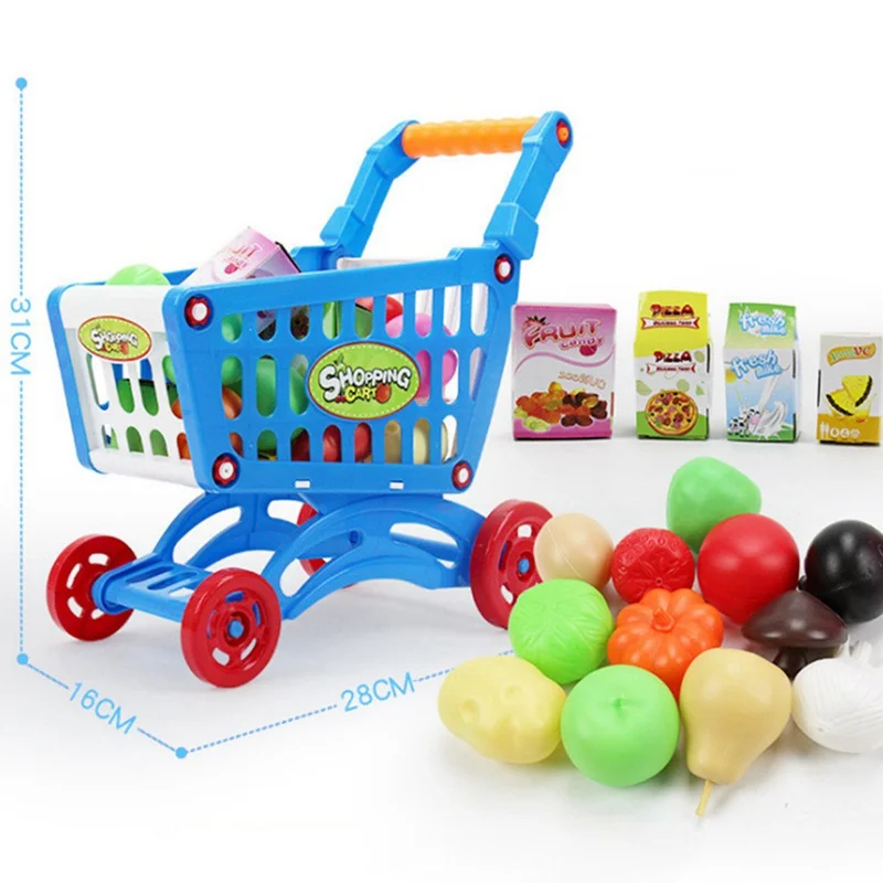 

Children Kids Toys Set Supermarket Shopping Groceries Cart Trolley Toys Kitchen Play House Simulation Fruits Miniature Baby Toys