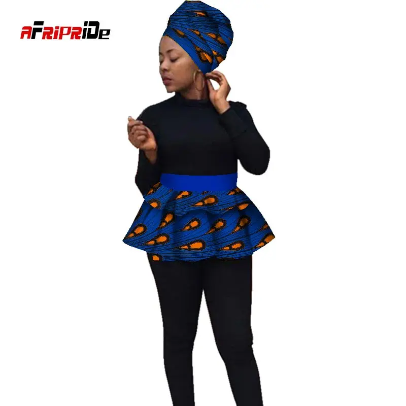 Новая мода Afripride африканская Женская повязка на голову и короткая юбка 2 шт. Африканский головной платок и высокая талия А-линия юбка SP111
