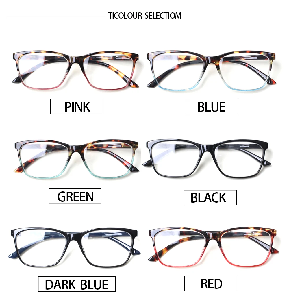 Stylish Rectangular Reading Glasses Spring Hinge Men Women HD Eyeglasses Diopter +0- -+600 3