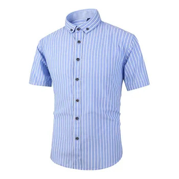 

New Style Men Shirt Cotton Thin Section Slim Stripes Business Casual Spring Summer Short-sleeved Shirt Large Size Good Quality