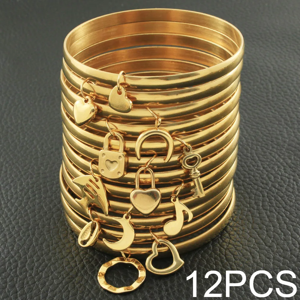 Stainless Steel Jewelry Plated Gold Color 71mm And 59mm Bangles Charm Pendant Girl Women BFADARBI Hot New Fashion bangle bracelet,stainless steel bracelet
