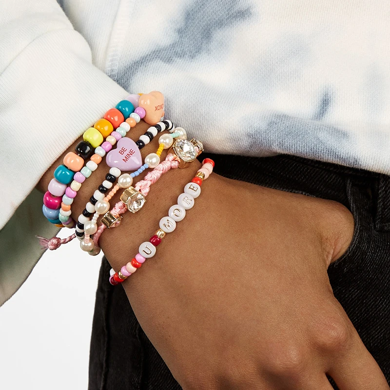 boho rainbow glass seed beads elastic bracelets freshwater pearl bracelet set pack stack pulseras mujer couple bracelet femme