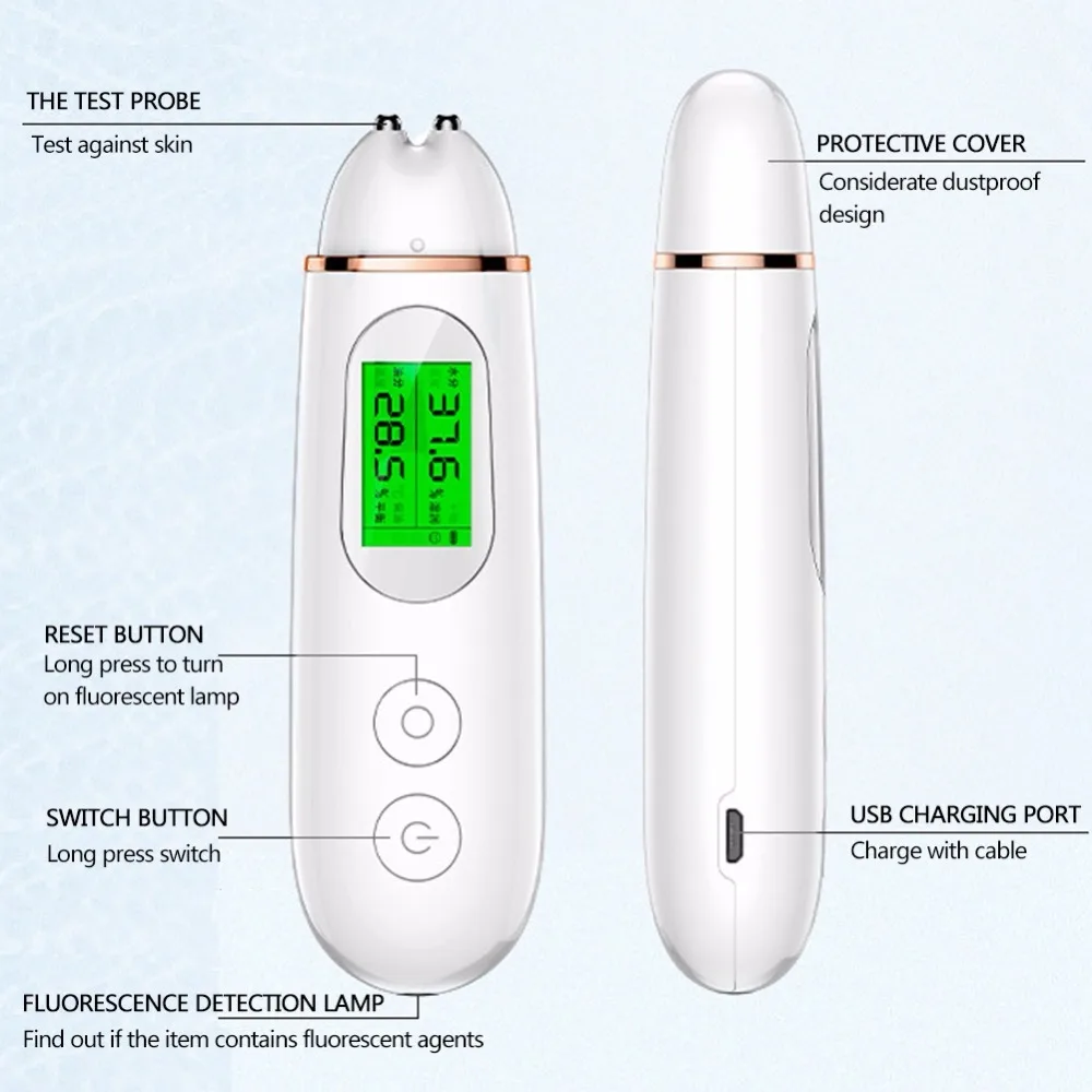3 в 1 прецизионное масло для увлажнения кожи детектор содержания анализатор влажности флуоресцентная детекция тестер кожи анализатор монитора