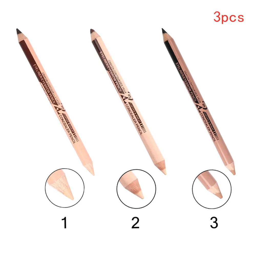 3pcs 1/3 шт. Стойкая подводка для глаз, бровей, косметический карандаш-корректор, карандаш, женский макияж для глаз, горячая мода, 2 в 1, Профессиональная подводка для глаз, TSLM2 - Цвет: 3pcs