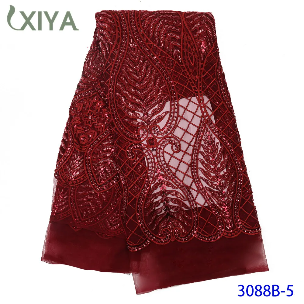 Wine Red Beaded Lace Fabrics African French Tulle Mesh Lace Luxury