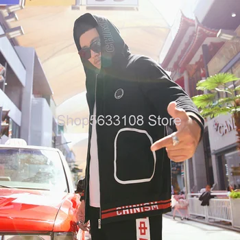 

W1272 Big Size Sweater Male Super Fat Loose With Cap Plus Fat Plus Daqiu Money Young Men Lazy Thin Wind Coat