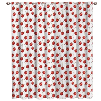 

Lovely Fruit Cherry Red White Curtains for Windows Drapes Modern Printing Curtain For Living Room Bedroom