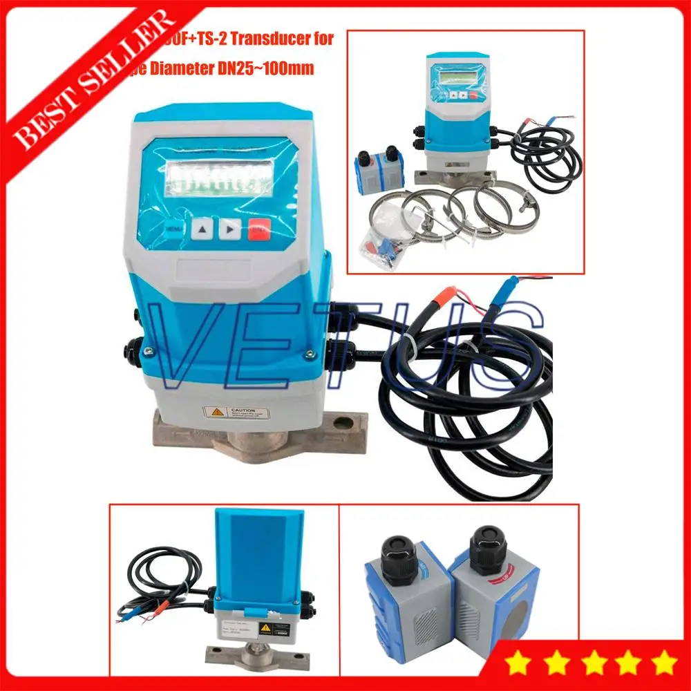 

TUF-2000F Portable Waterproof Fixed Ultrasonic Flow Meter Flowmeter with Clamp-on Transducer Small Size TS-2 DN25-100mm