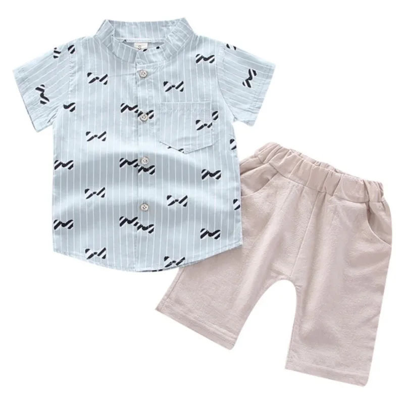 Летняя одежда для маленьких мальчиков, рубашка с короткими рукавами и цветочным принтом, блузка, шорты, повседневная одежда - Цвет: 41G