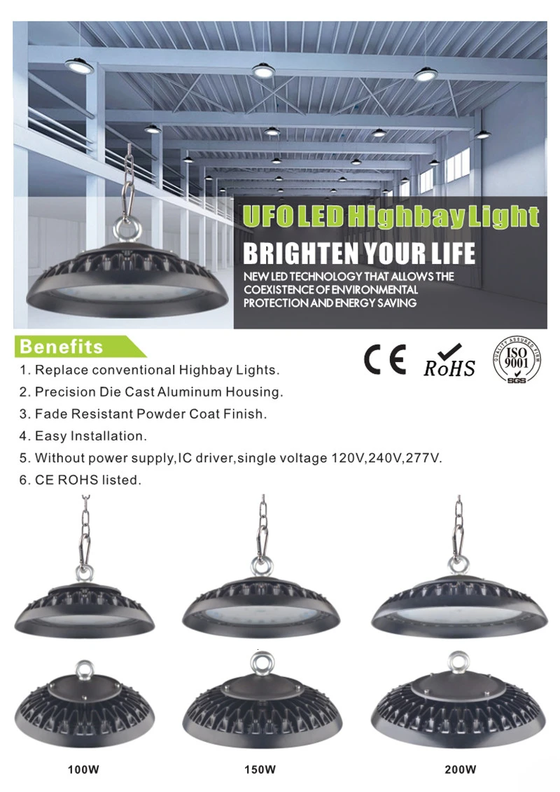 100 Вт 200 Вт ультратонкий 150 Вт UFO светодиодный светильник с высоким заливом водонепроницаемый IP65 коммерческое освещение Промышленный Склад светодиодный светильник с высоким заливом