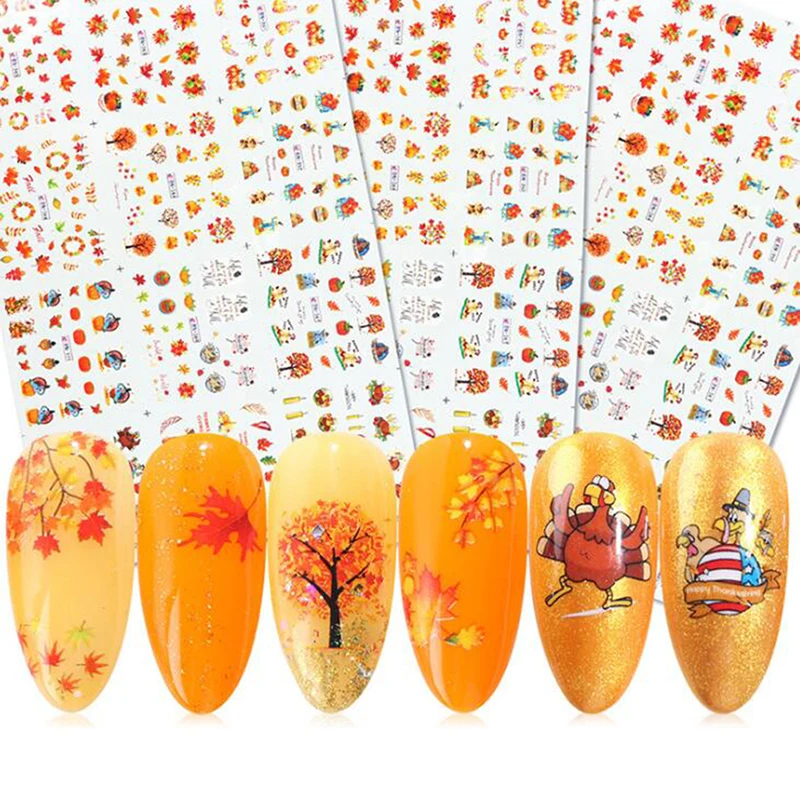 

1Pcs 12 Designs Autumn Nail Sticker Thanksgiving/ Autumn Theme Maple Leaf Nail Art Decals DIY