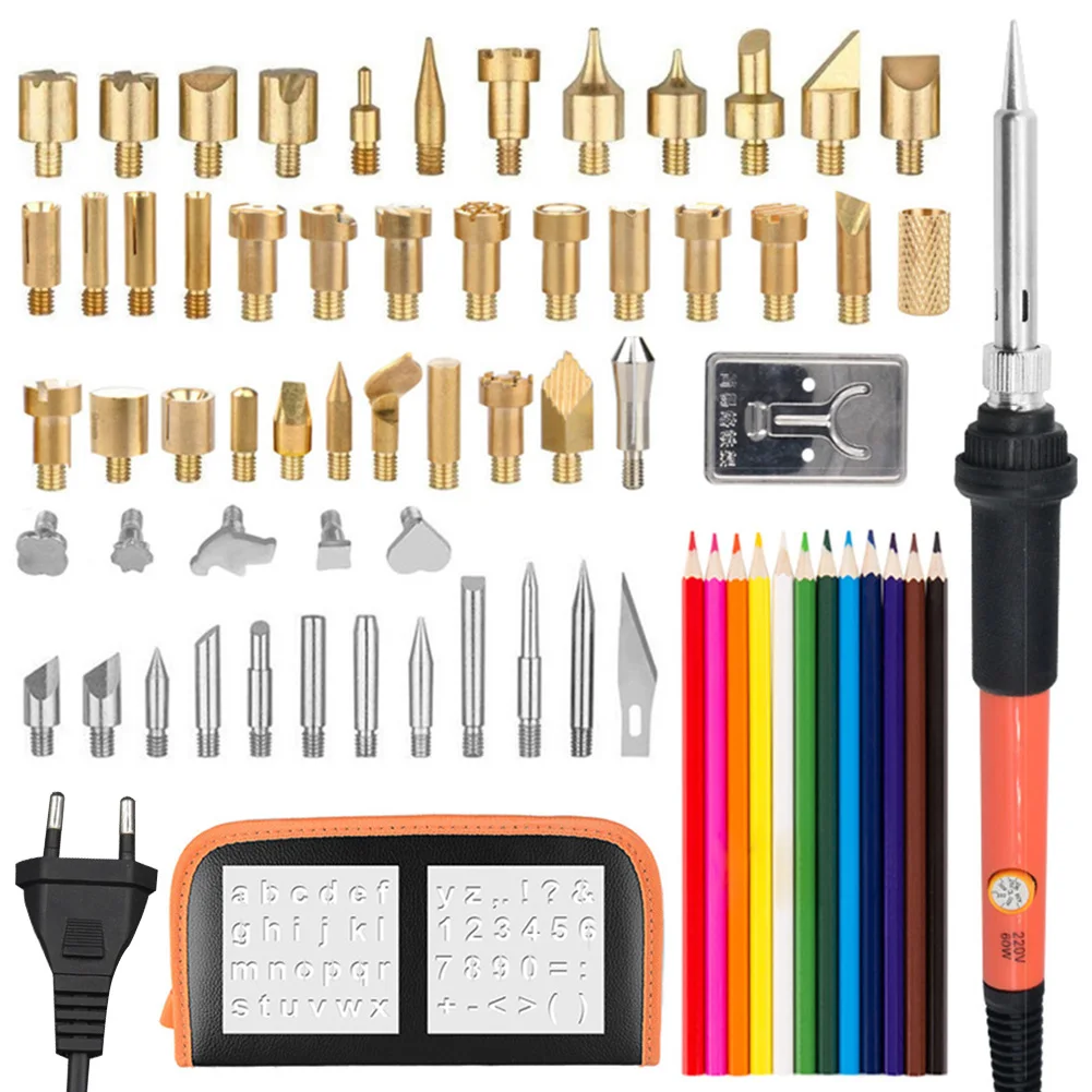 

71pcs Electric Soldering Iron Multifunctional Tips Anti Slip Pyrography Craft Stencils Carving Embossing Tool Wood Burning Kit