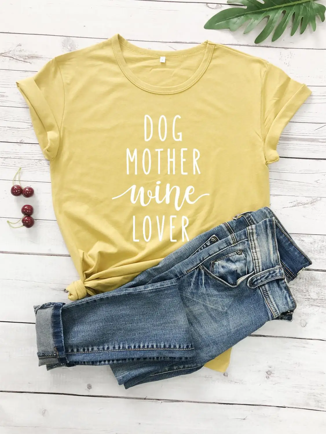 Футболка с надписью «Dog Mother Wine Lover», футболка со слоганом, хипстерская Повседневная забавная футболка с надписью «Dog and Wine Lover», футболка в стиле tumblr, хлопковые топы гранж - Цвет: mustard--white text
