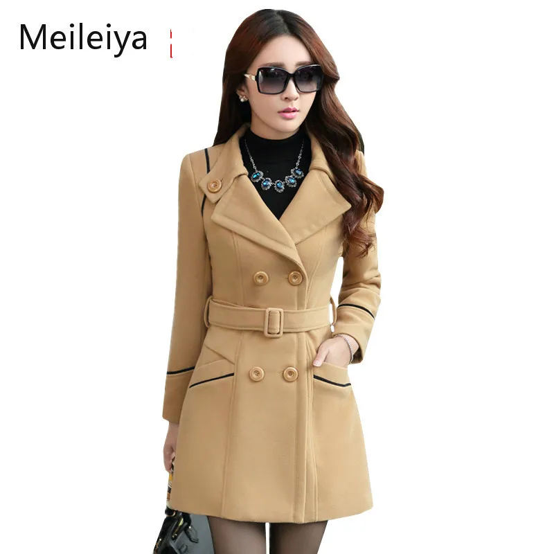 Meileiya M-3XL, осенне-зимняя шерстяная куртка, женское двубортное элегантное пальто, базовое пальто с карманами, шерстяное длинное пальто, Топ