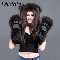 Dilidala/2019 г. Лидер продаж, зимняя теплая шапка с натуральным животным мехом, женские худи перчатки с карманами, Длинная с капюшоном, шаль, шарф