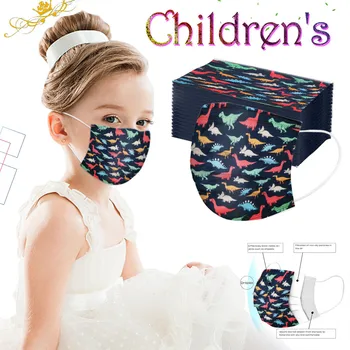 

50PCS Dinosaur Printed Disposable Mask Children Kids Unisex Face Mask Non-woven Fabric 3 Layers Mouth Cover Masque Enfant