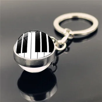 

Musical Instrument Keychain Grand Piano Key Trumpet Clarinet Fashion Double Side Glass Ball Key Chain Holder for Men Women Gifts