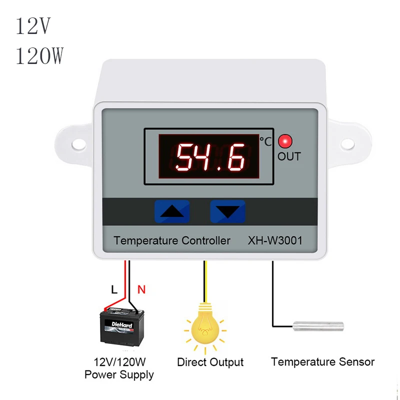 12V 10A 12V 24V 110V 220VAC цифровой микрокомпьютер светодиодный температурный контроль-W3001 для инкубатора охлаждение, отопление переключатель термостата - Цвет: 12V