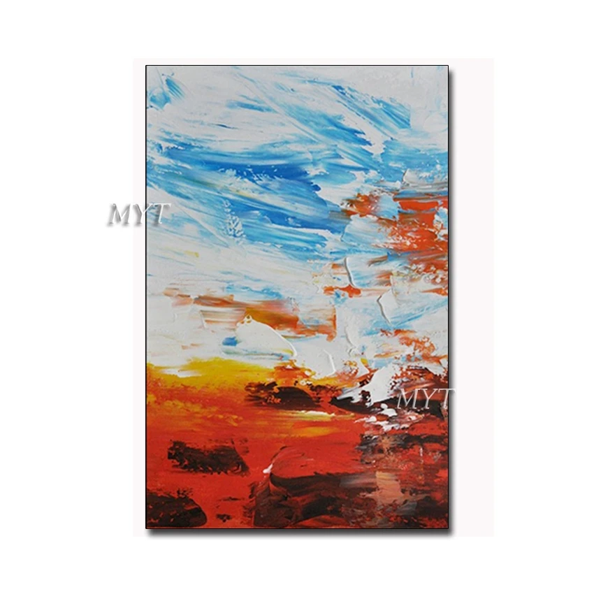 Hand Painted Red And Blue Abstract Gold Lines Oil Painting Canvas Wall Art Fine Modern Unframe For Living Room Decoration | Дом и сад
