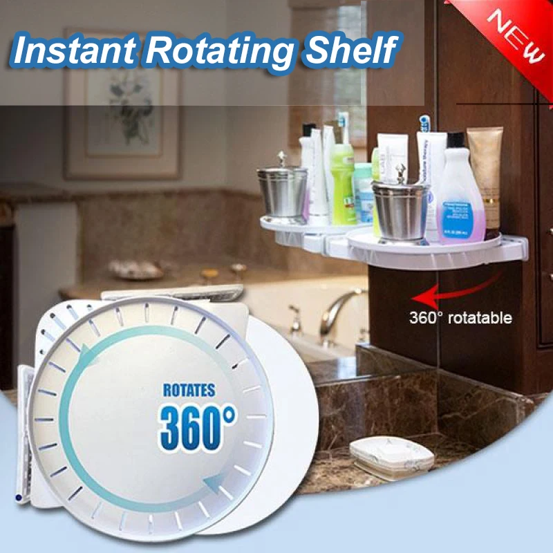 

Instant Organizing Rotating Shelf Non-punch Shelf Rotatable Kitchen Storage Spice Holder Cosmetics Makeup Tray Bathroom Shelf