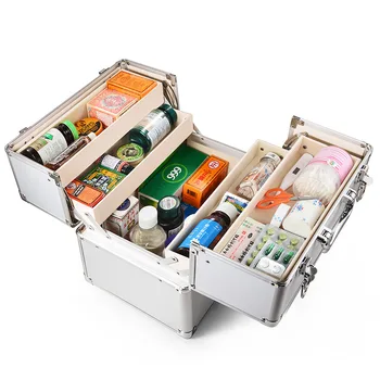 

10/14/18inch High Quality Aluminum Alloy Medicine Box with Lock Two-way Open Multi-layer Drug Storage Box Household Medical Kit