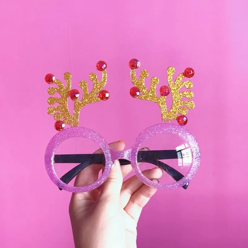 Happy birthday funny glasses gift personality pink ice cream funny toys selfie props party toys - Frame Color: E-Antlers