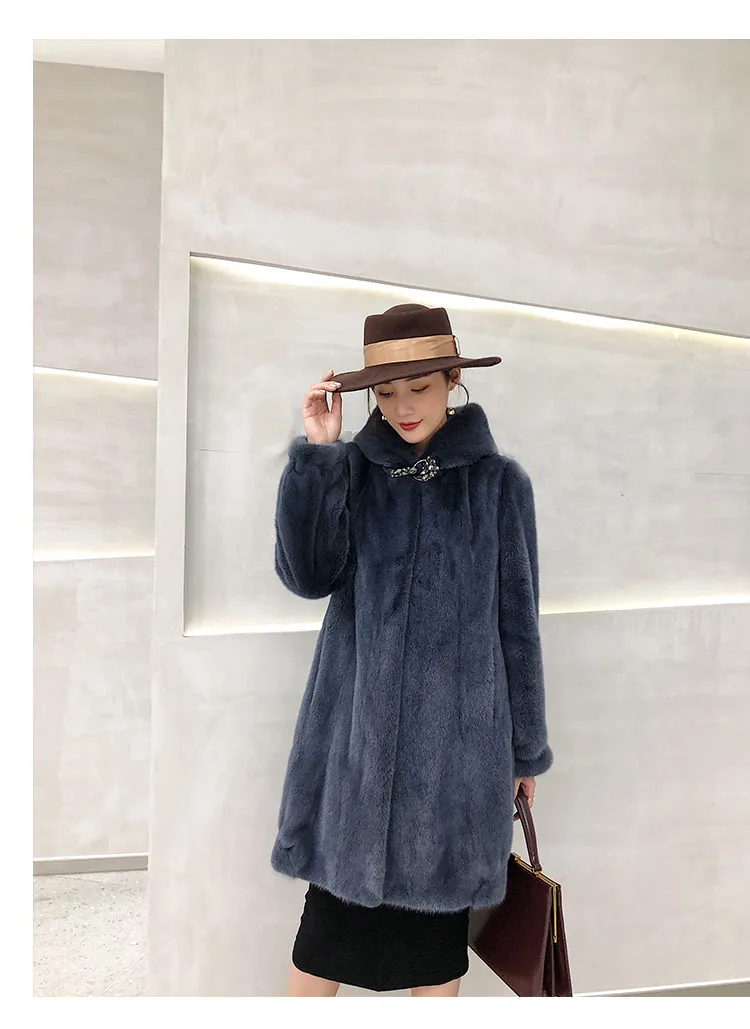 real natural coat mink coat women winter coat real mink coat mid-length coat - Цвет: dusty blue