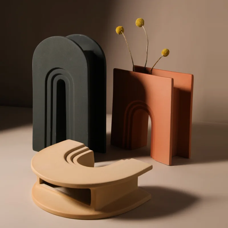 Nordic Art Geometry Vase Ceramic Flower Creative Simple Entrance Desktop Domestic Ornaments | Дом и сад