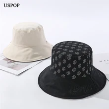 USPOP, женские шляпы с широкими полями, хлопковые шляпы от солнца с вышитыми буквами, Панамы с плоским верхом, дышащие летние шляпы