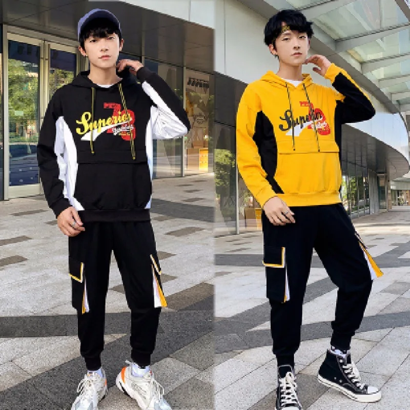

Autumn Men Hoodie Suit Teenager Students Korean-style Trend Hooded Leisure Suit Two-Piece Set Sports Clothing Fashion