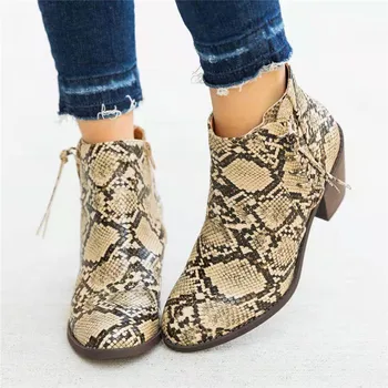 

COOTELILI Warm Womens Ankle Boots Round Toe Mid Heel Wedges Zip Leopard Print Fashion Shoes For Woman Casual Plus Size 41 42 43