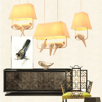 

Nordic creative Birds Resin Pendant Lights Vintage Fabric Lampshade Pendant Lamps Kitchen Dining Room Luminaire Avize lustre