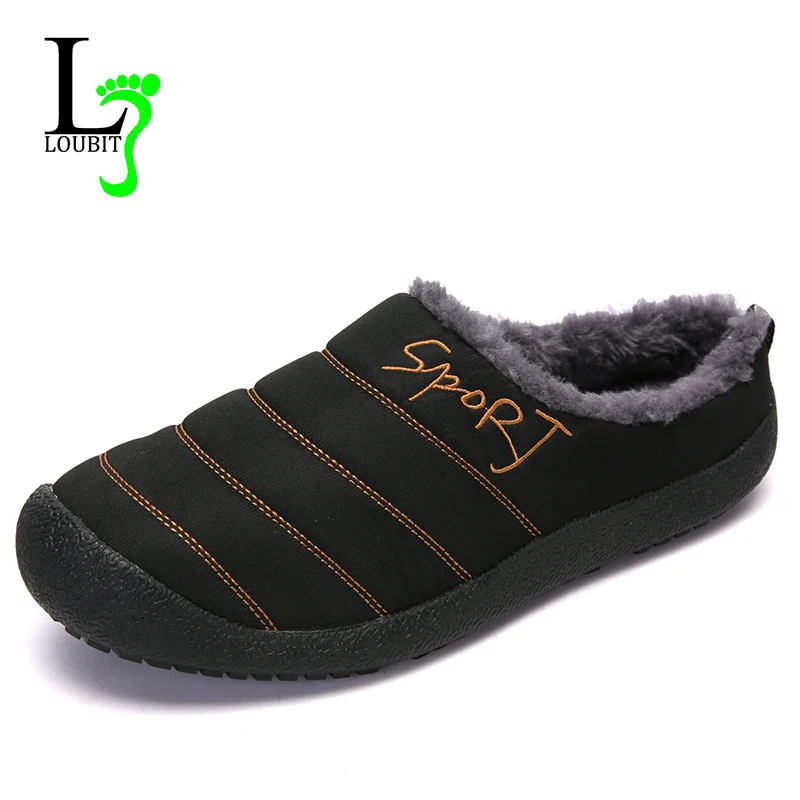 2020 Men Outside Slippers With Fur Winter Warm Shoes Mens Waterproof