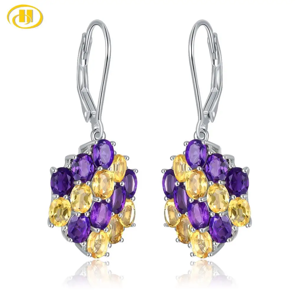 Amethyst Citrine Hutang Amethyst Silver Earrings, Natural Gemstone Citrine 925 Sterling Silver Fine Jewelry for Women, New Arrival - Цвет камня: Amethyst Citrine