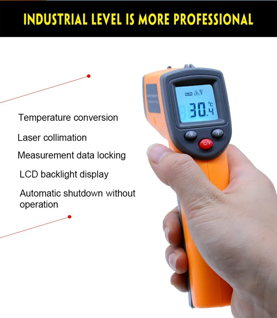GS320 Бесконтактный цифровой лазерный инфракрасный термометр-50~ 360C(-58~ 680F) Температурный пирометр ИК лазерный точечный пистолет
