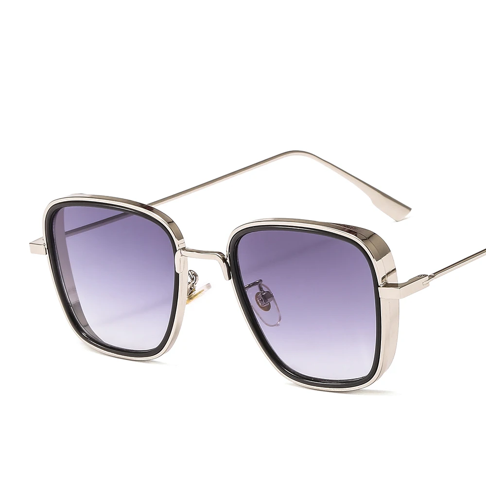 LongKeeper Steampunk Square Sunglasses Men Retro Vintage Design Sun glasses Brand Designer Gafas de Sol Hot - Цвет линз: C7BlackSilveGradGrey