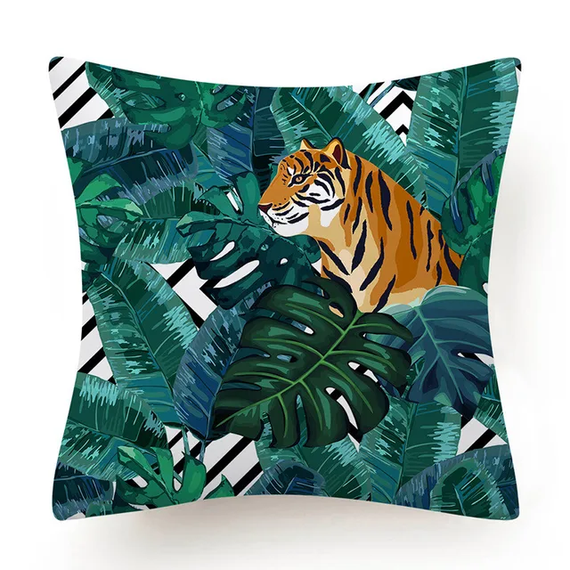 Tropical Jungle Cushion Cover 45x45 Polyester Tiger Leopard Printed Pillowcase Decorative Sofa Cushions Palm Leaf Pillowcover 023