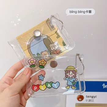 

2020 Cute Bling Transparent Waterproof PVC Women Card Case Business Card Holder Men Credit Card Bag ID Card Mini Coin Purse