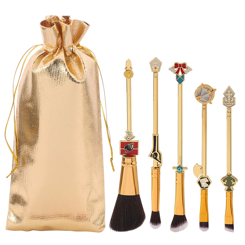5pcs/lot Fairy Tail Makeup Brushes Sets For Women Artist Beauty Tool Otaku Collection Gift with Bag | Тематическая одежда и