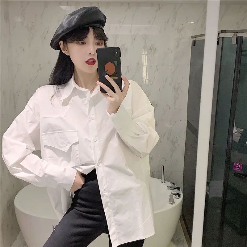 

Winter New Style Korean-style Versatile Slimming Fashion Simple Sense of Design Loose-Fit Long Sleeve Single Breasted Shirt Tops