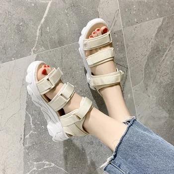 

Beige Heeled Sandals 2020 Summer Comfort Shoes For Women Clear Heels Med All-Match Espadrilles Platform Black Ladies Comfort