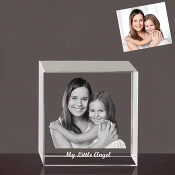 

2D/3D Laser Engraved Cube Crystal Photo Frame Personalized Custom Glass Pictures Frame Wedding Baby Lovers Girlfriend Gifts